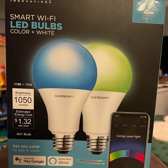 Merkury Innovations A21 Smart Multicolor LED Bulb, 75W, Dimmable 2 bulbs - Picture 2 of 4